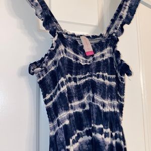 No Boundaries tie-dye blue & white smocked tank NWOT